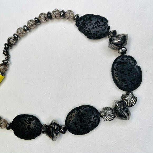 Vintage Lava Rock Necklace 1980s, Large Volcanic Stones, Glass & Metal Beads, 50 - Picture 6 of 7